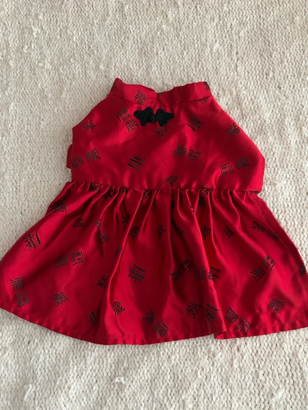 Dog Chinese New Year Red Cheongsam Dress with Black Bow